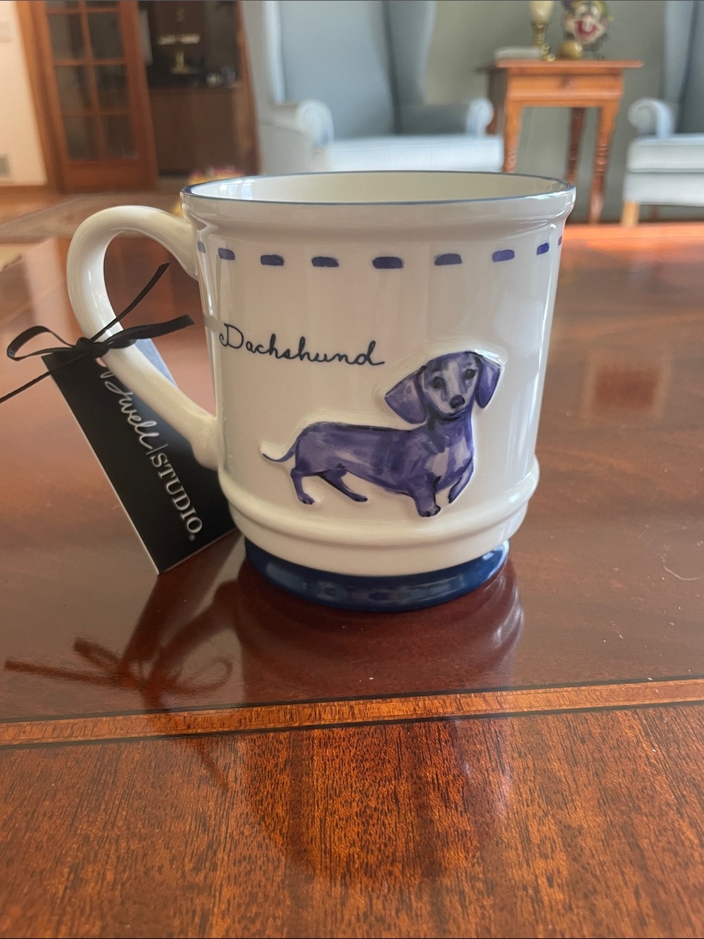 Dwell STUDIO White & Blue Dachshund Ceramic Mug